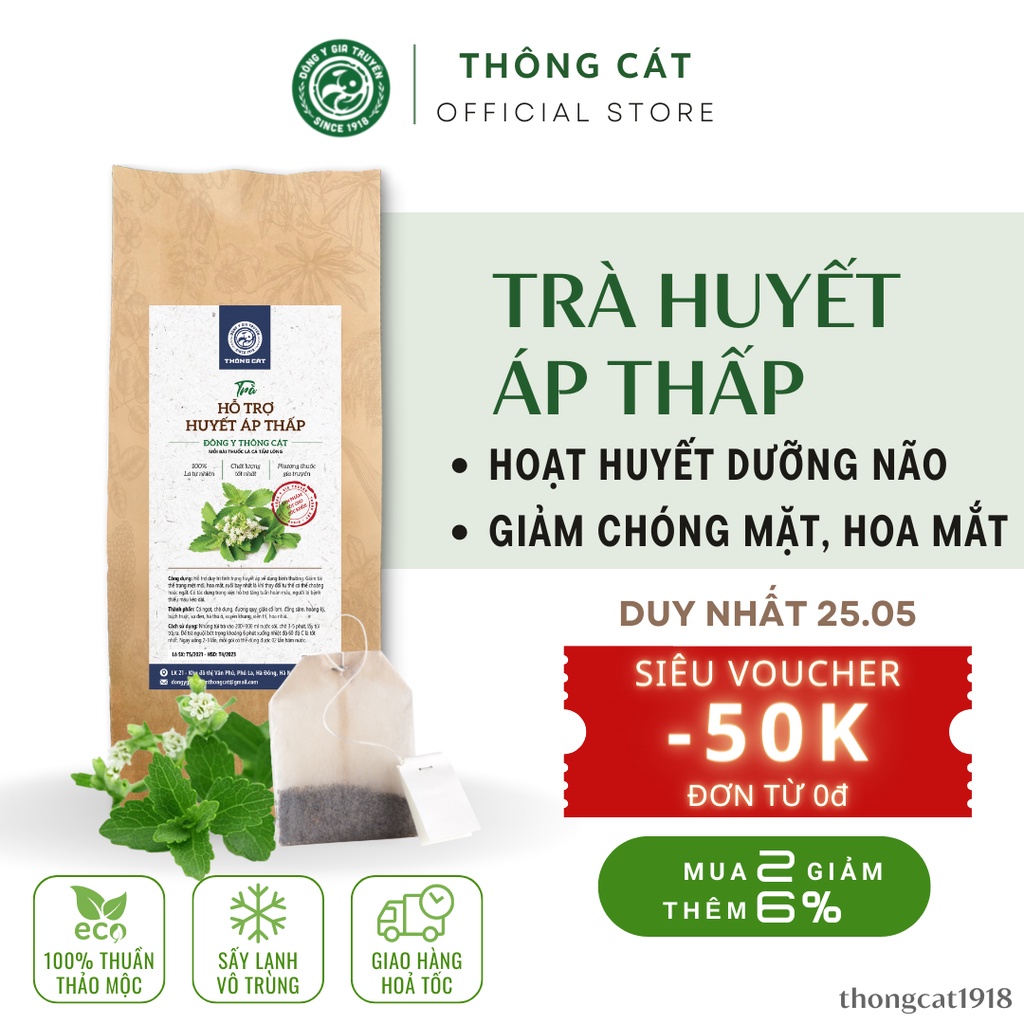 Trà cho người huyết áp thấp túi lọc thảo mộc_Hết chóng mặt, bổ máu, tăng tuần hoàn máu Đông y gia truyền Thông Cát