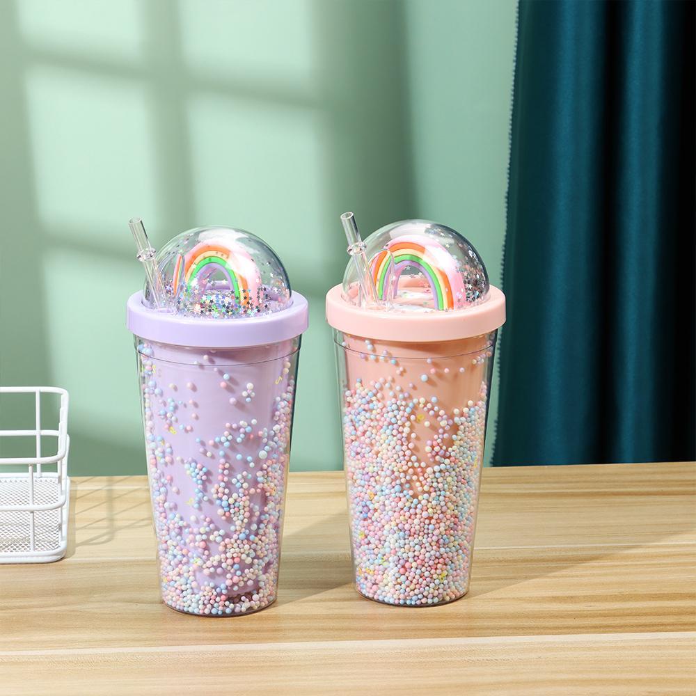 KUNHEV Bình Nước Nhựa Không BPA 550ML Màu Cầu Vồng Thời Trang