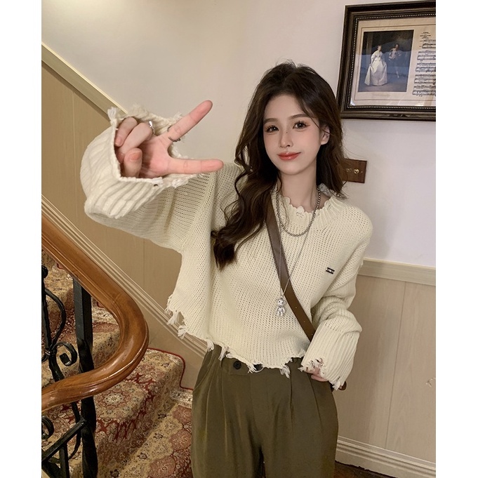 Áo Sweater Dệt Kim Tay Dài Cổ Tròn Phong Cách Thời Trang Hàn Quốc Cho Nữ