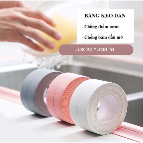 Băng keo dán cạnh bếp âm, mép tường chống nấm mốc,chống thấm nước trong bếp,nhà vệ sinh 3.8 x 320cm