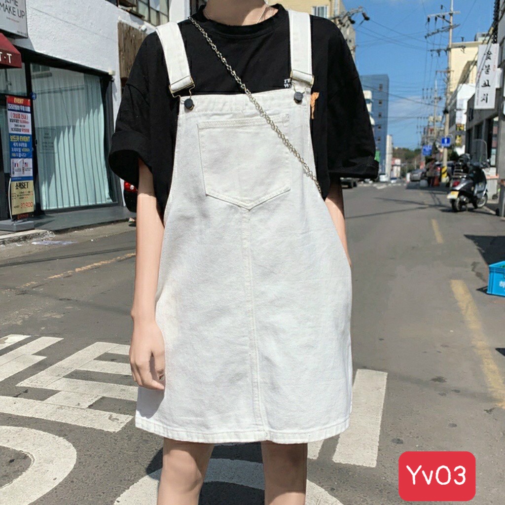 Váy yếm nữ đi biển chất bò, yếm váy nữ jean ngắn hàn quốc đen xanh trắng YV01