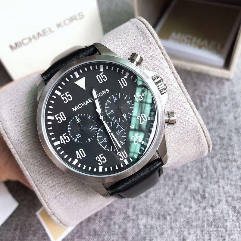 Đồng hồ nam michael kors mk8442 gage , dây da màu đen , viền trắng