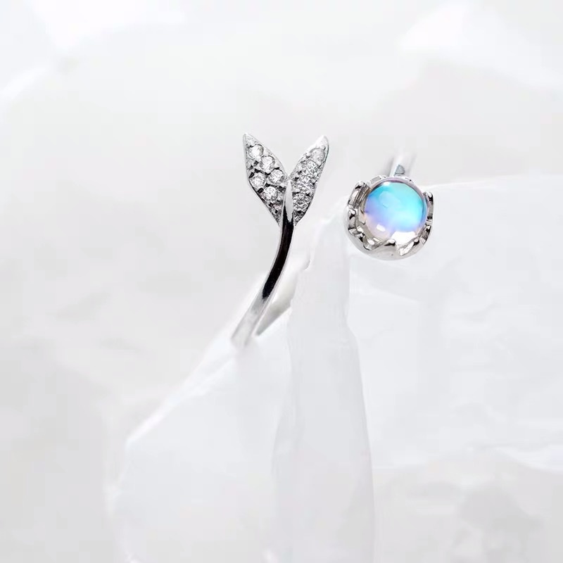 Nhẫn Hở Đính Đá Mặt Trăng Nhiều Màu Sắc Dễ Thương Có Thể Điều Chỉnh Cho Nữ