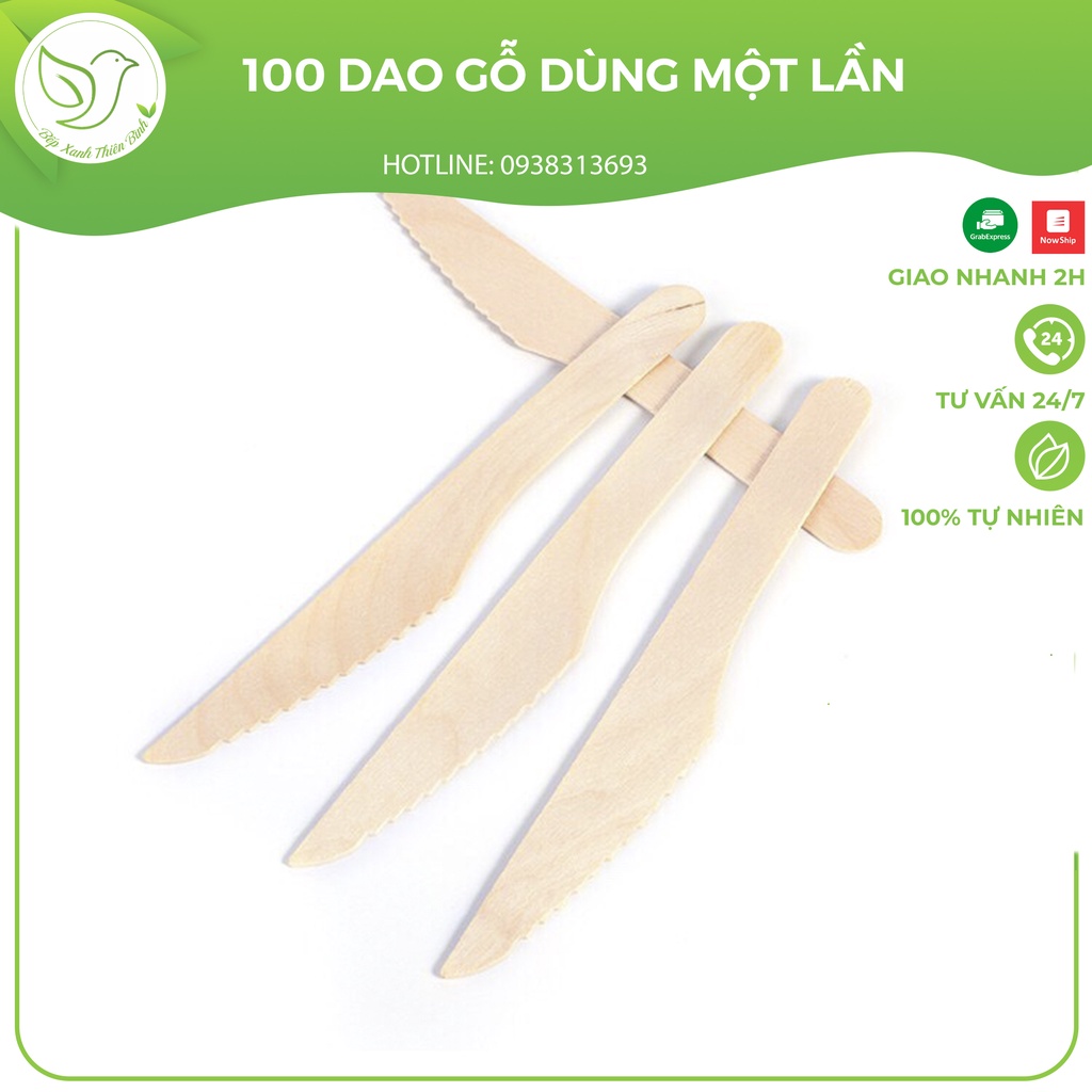 100 Dao gỗ dùng một lần 17cm tiện lợi, an toàn, thân thiện với môi trường