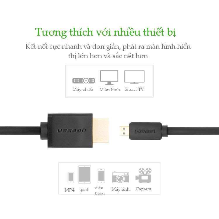 Cáp Chuyển Micro HDMI To HDMI UGREEN 30102 Dài 1.5M - Hàng Chính Hãng