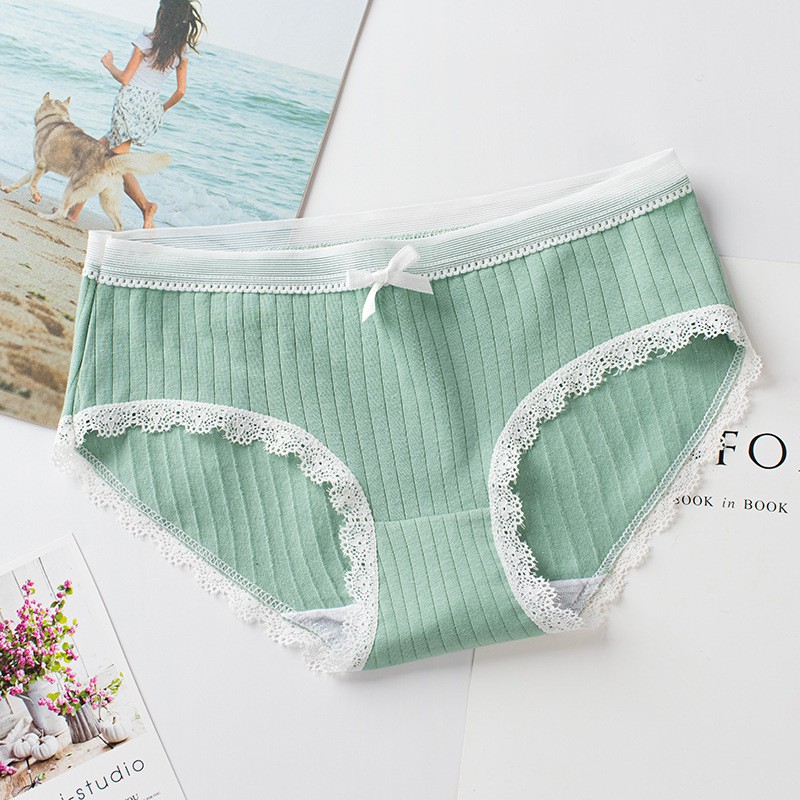[Set 10 quần] quần lót nữ cotton gân tre viền ren gắn nơ sexy tôn dáng GT10