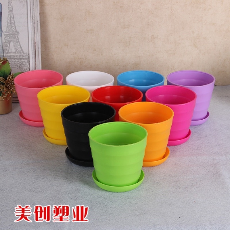 Chậu nhựa trồng cây sen đá, xương rồng vòng tròn kèm đĩa lót hàng loại 1 dày đẹp nhiều màu KT 9x9cm