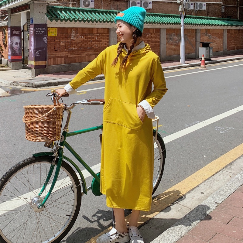 SUXI Áo Hoodie Thể Thao Tay Dài Dáng Rộng Màu Sắc Đơn Giản Thời Trang Xuân Thu Cho Nữ