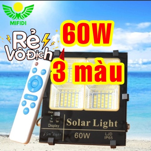Đèn Pha 3 Màu Năng Lượng Mặt Trời 60W✅ Siêu Tiện Lợi 3 trong 1 (Vàng, Trắng, Trung Tính) BH đến 2 Năm