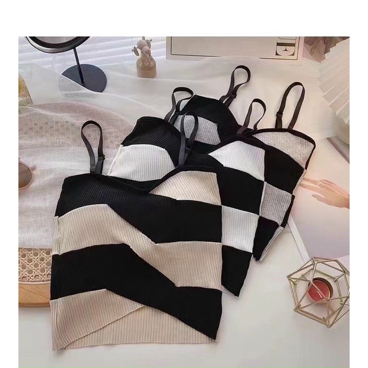 Áo lót nữ,BR386 Áo bra cotton kẻ ngang phong cách Hàn Quốc siêu xinh