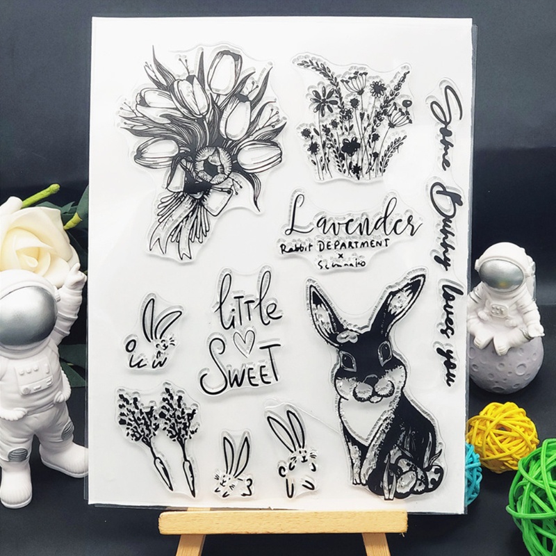 Con Dấu Silicon Trong Suốt Hình Thỏ Và Hoa Trang Trí Album Ảnh Thẻ