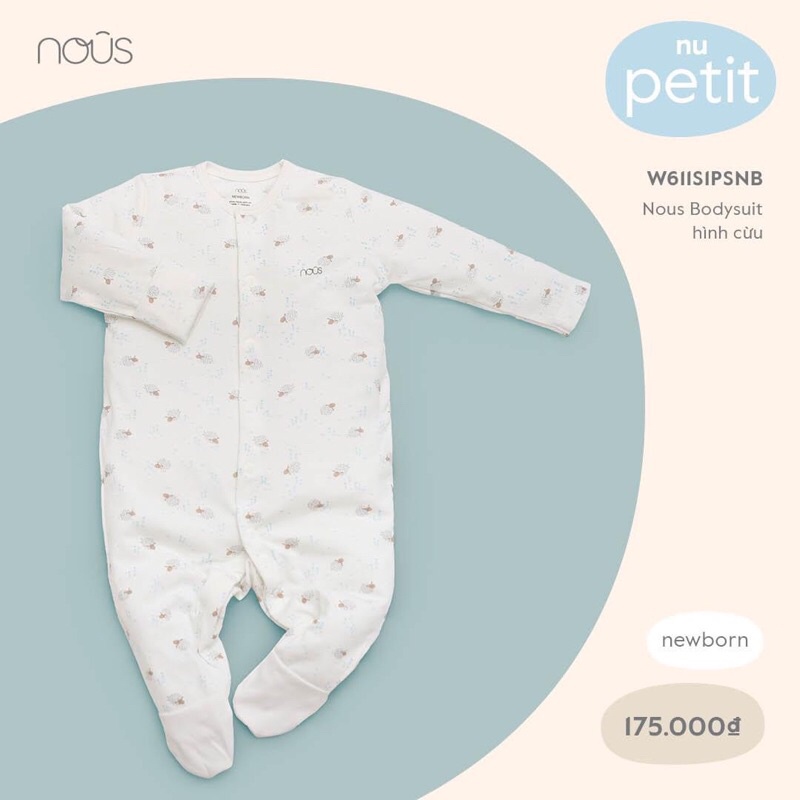 NOUS CHÍNH HÃNG - BODYSUIT HÌNH CỪU NEWBORN - BODYSUIT TRẮNG NEWBORN