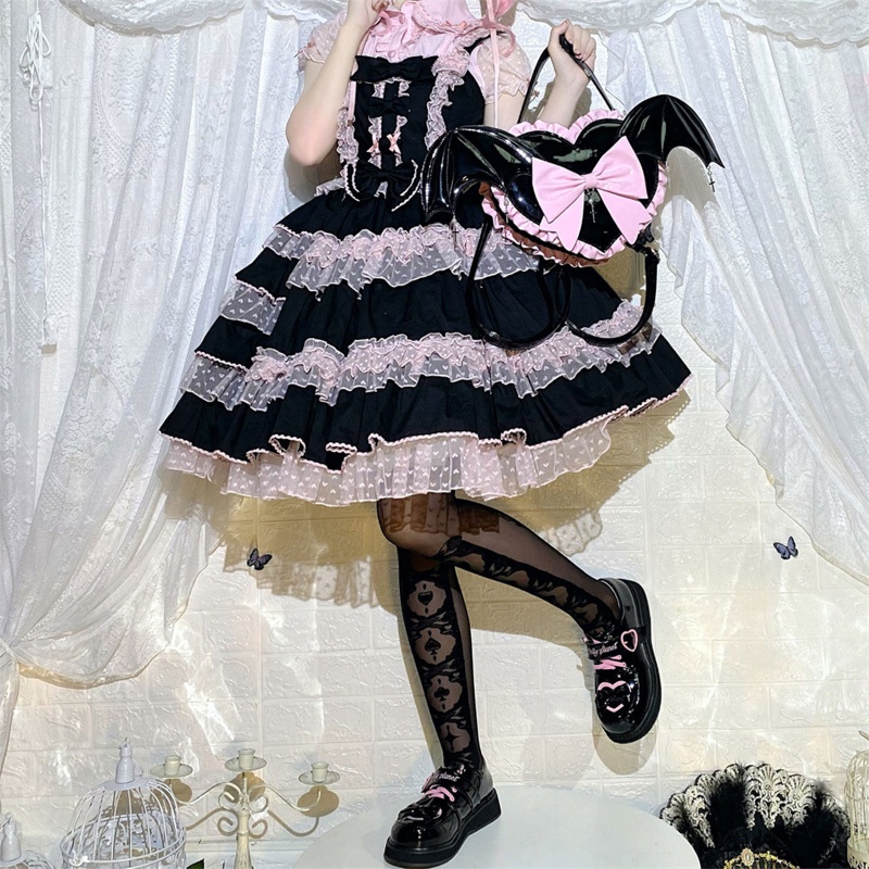 Quần tất lụa trong suốt đính nơ họa tiết trái tim phong cách anime lolita Nhật Bản dành cho nữ