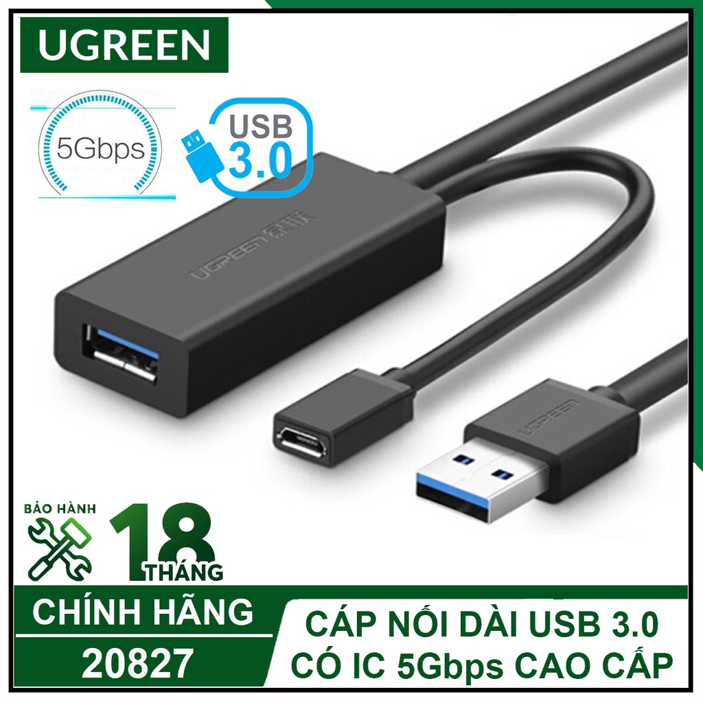 Cáp Nối Dài Usb 3.0 Có Ic Khuếch Đại 5Gpbs Cao Cấp, UGREEN Chính Hãng