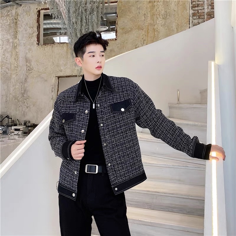ÁO KHOÁC DẠ TWEED ĐEN CHO NAM |TAHISHOP|