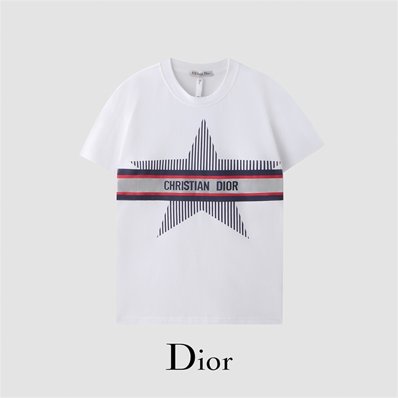 Dior Áo Thun Cotton Tay Ngắn In Chữ Và Hình Ngôi Sao Năm Cánh Dễ Phối Đồ Thời Trang Unisex