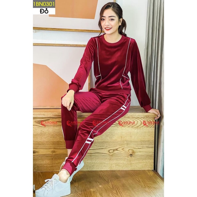 Bộ đồ mặc nhà, bộ nhung nữ cao cấp CARDINA Nhật Bản, thiết kế phong cách thể thao, cá tính, trẻ trung