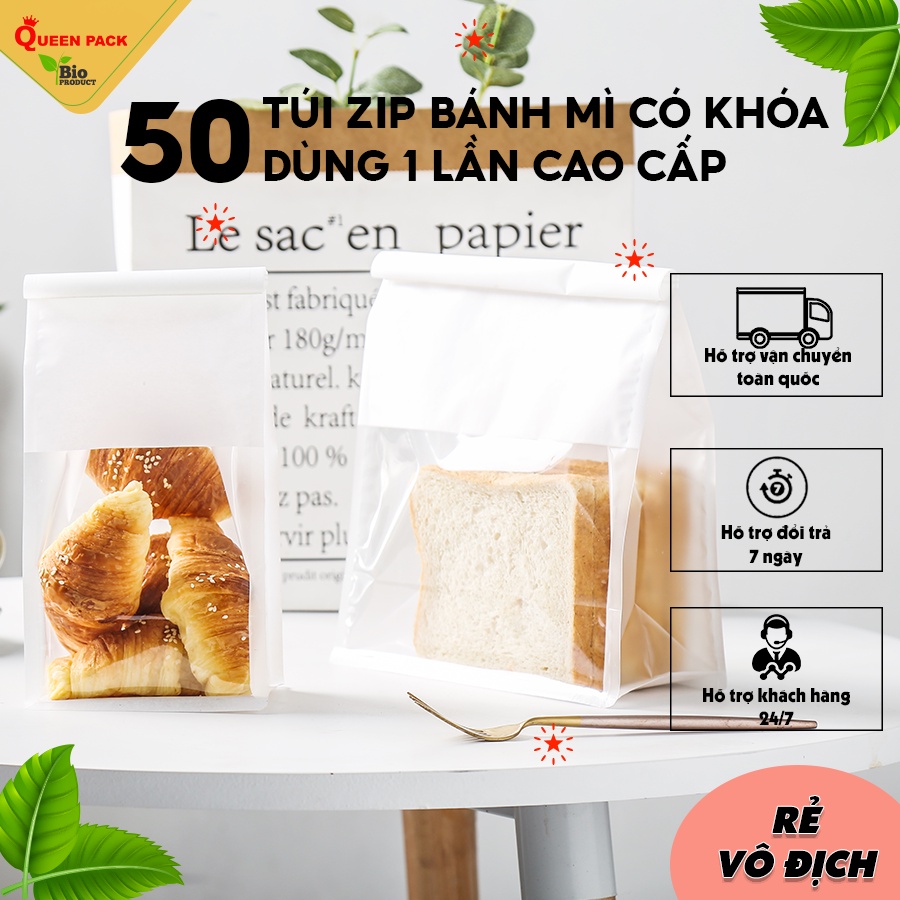 Sỉ 50 chiếc túi bánh mì có khóa zip đựng bánh mì hoa cúc Sandwich Sừng bò Biscuits Cookie Hàng cao cấp loại 1