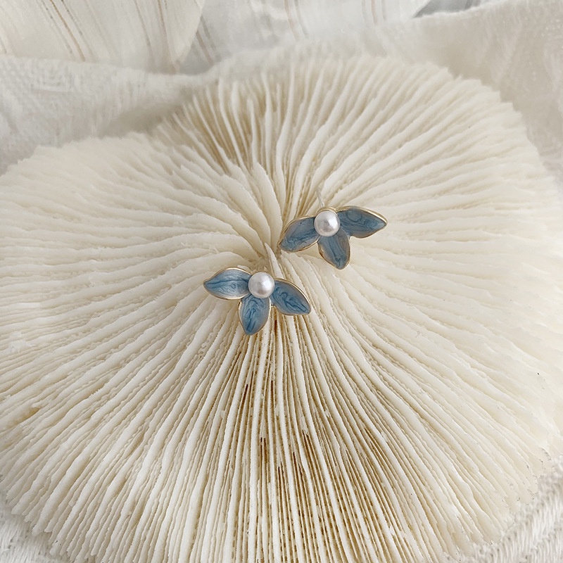 Khuyên tai kẹp không bấm lỗ chốt cố định K242 bằng hợp kim mạ vàng hình bông hoa đính hạt trai dáng ngắn Leous