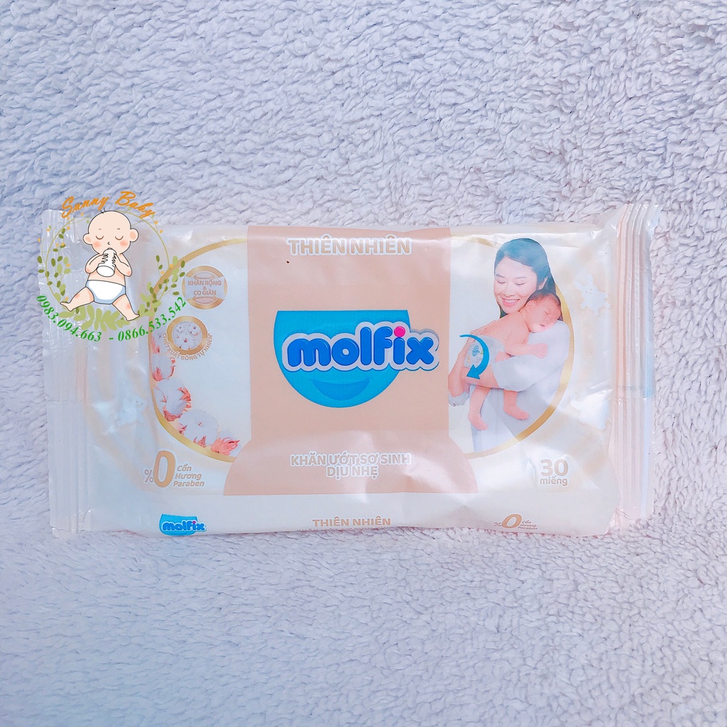 Khăn Ướt Trẻ Em Molfix, Khăn Lau Bỏ Túi Cho Bé Từ Thiên Nhiên, Không Paraben Không Mùi Không Cồn Gói 30 tờ
