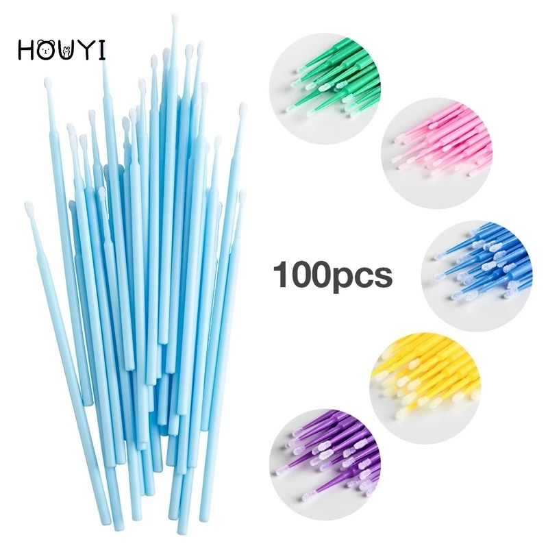 Set 100 Tăm Bông Cotton Mini Nhiều Màu Làm Sạch Lông Mi/Trang Điểm Nối Mi Dùng Một Lần