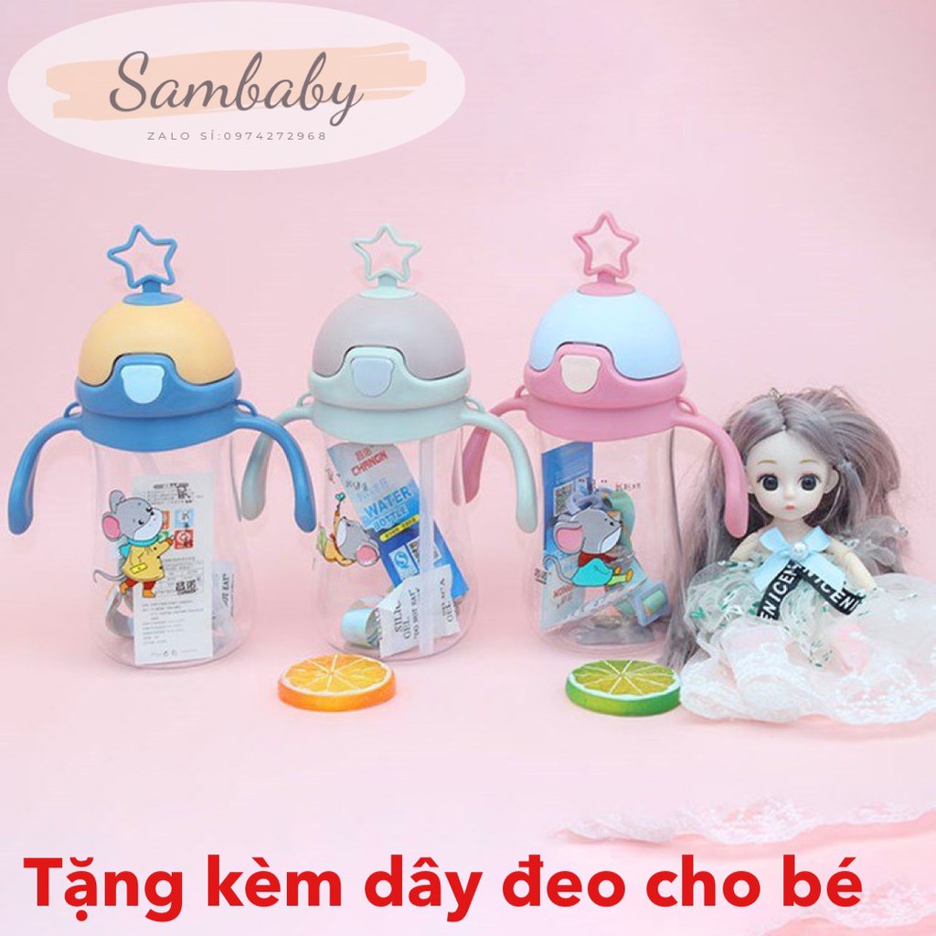 Bình Uống Nước Cho Bé AB001 Có Ống Hút Chống Sặc Nhựa Tritan ,Bình Nước Cute Dễ Thương Nhiều Hình