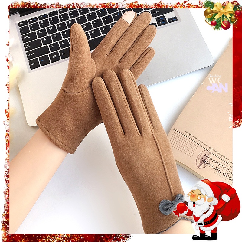 Găng Tay Nữ Nhung Mịn Lót Lông Cừu Thời Trang - Găng Tay Cảm Ứng Điện Thoại
