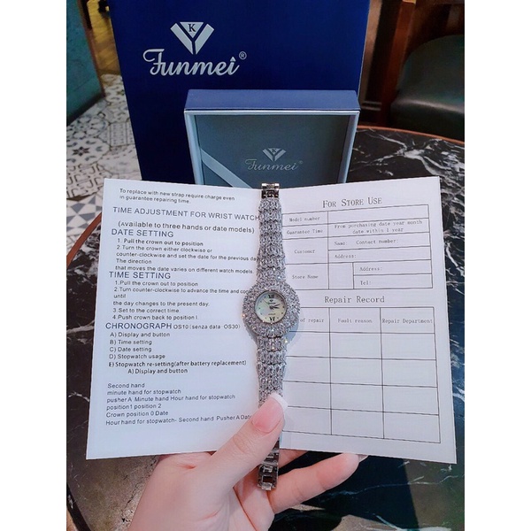 Đồng hồ nữ FUNMEI giọt nước chính hãng máy Nhật Miyota đính đá swarovski chắc chắn full box thẻ bảo hành 12 tháng