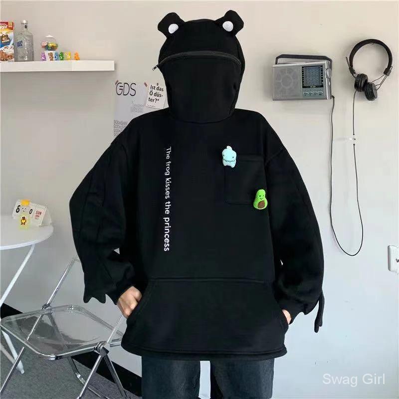 Áo Hoodie lót nhung dày in hình chú ếch vui nhộn thời trang 2020 cho cặp đôi