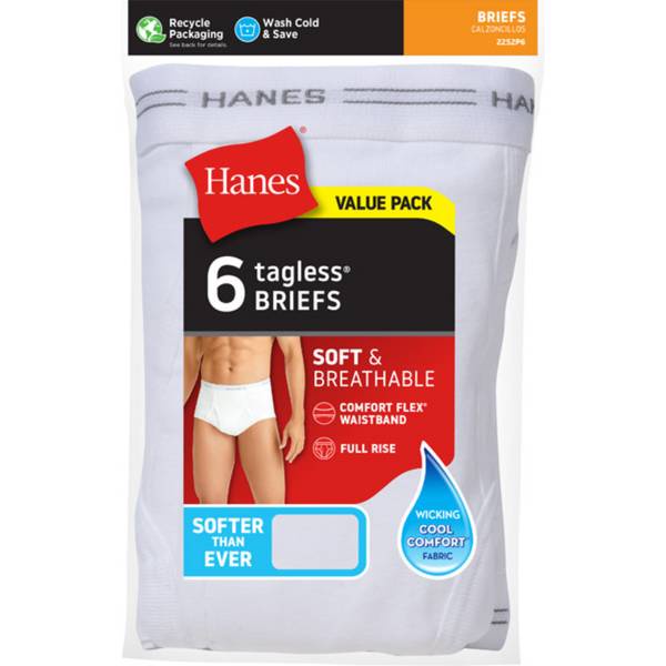 Bộ 6 Quần Lót Trắng Nam Hanes Tagless Briefs Men's 6-Pack Full Rise soft & breathable (Mỹ)
