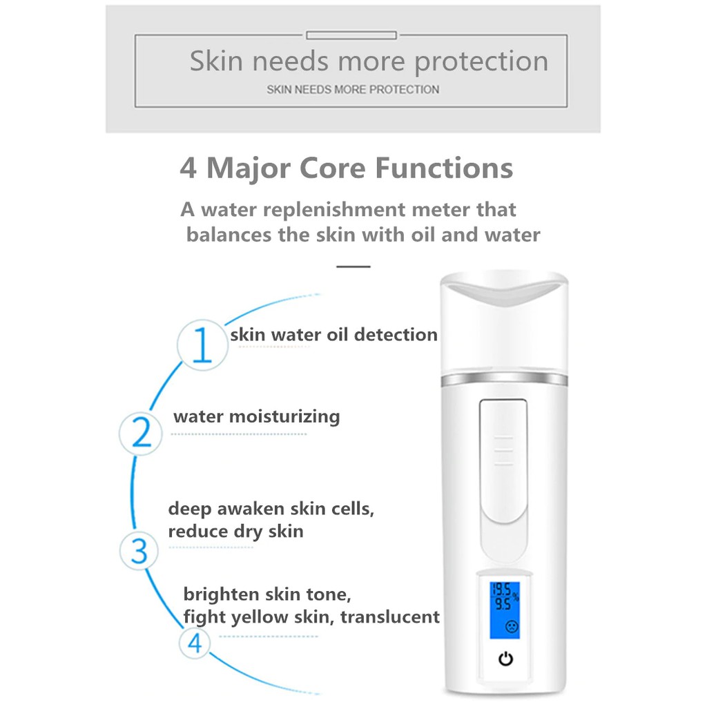 [Hàng mới về] Máy phun dưỡng ẩm kiểm tra da 3 trong 1 sạc tiện lợi