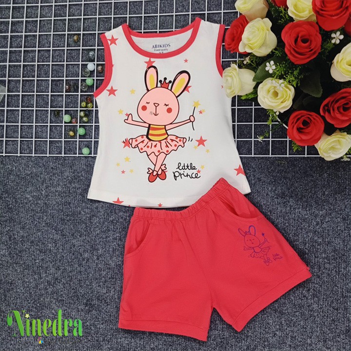 Đồ bộ bé gái thun cotton hình chú thỏ đáng yêu size từ 10-22kg - Ninedra