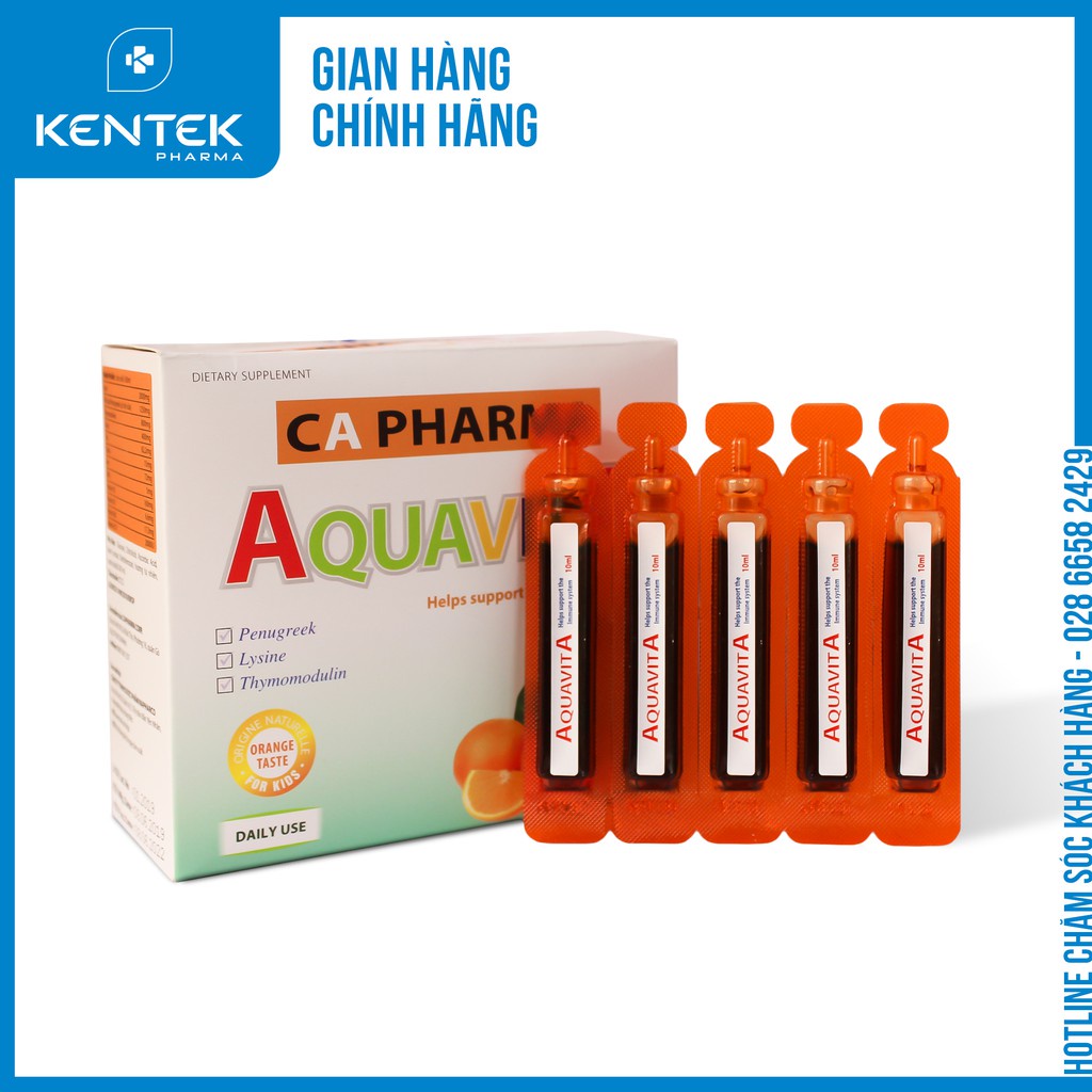 AQUAVITA - Siro Ăn Ngon Dành Cho Trẻ Biếng Ăn - Còi Xương - Suy Dinh Dưỡng (Hộp 4 vỉ x 5 ống x 10ml) - Trẻ Từ 2 Tuổi