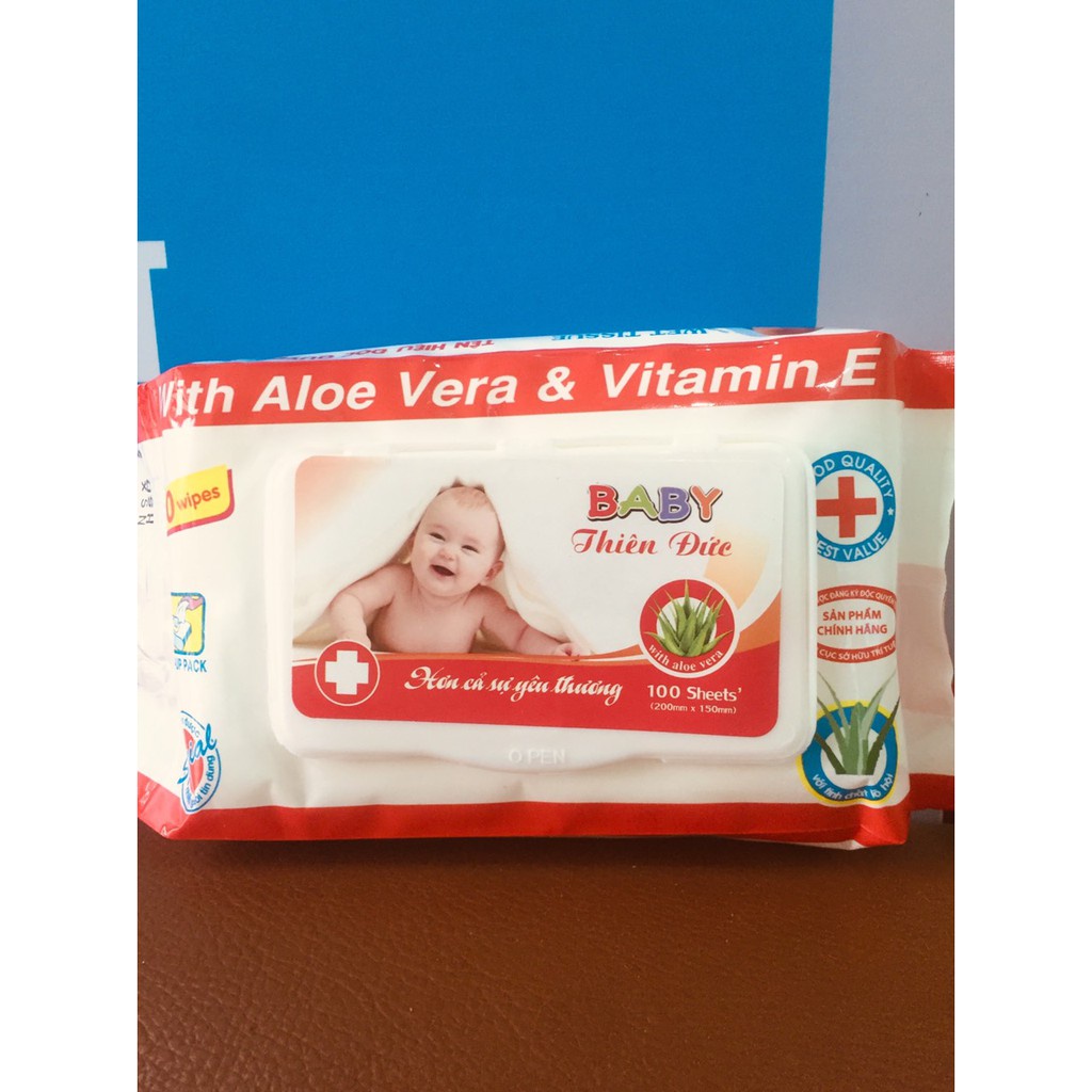 Bịch khăn Giấy Ướt Baby Thiên Phúc Vitamin E Cho Bé (100 tờ/gói)