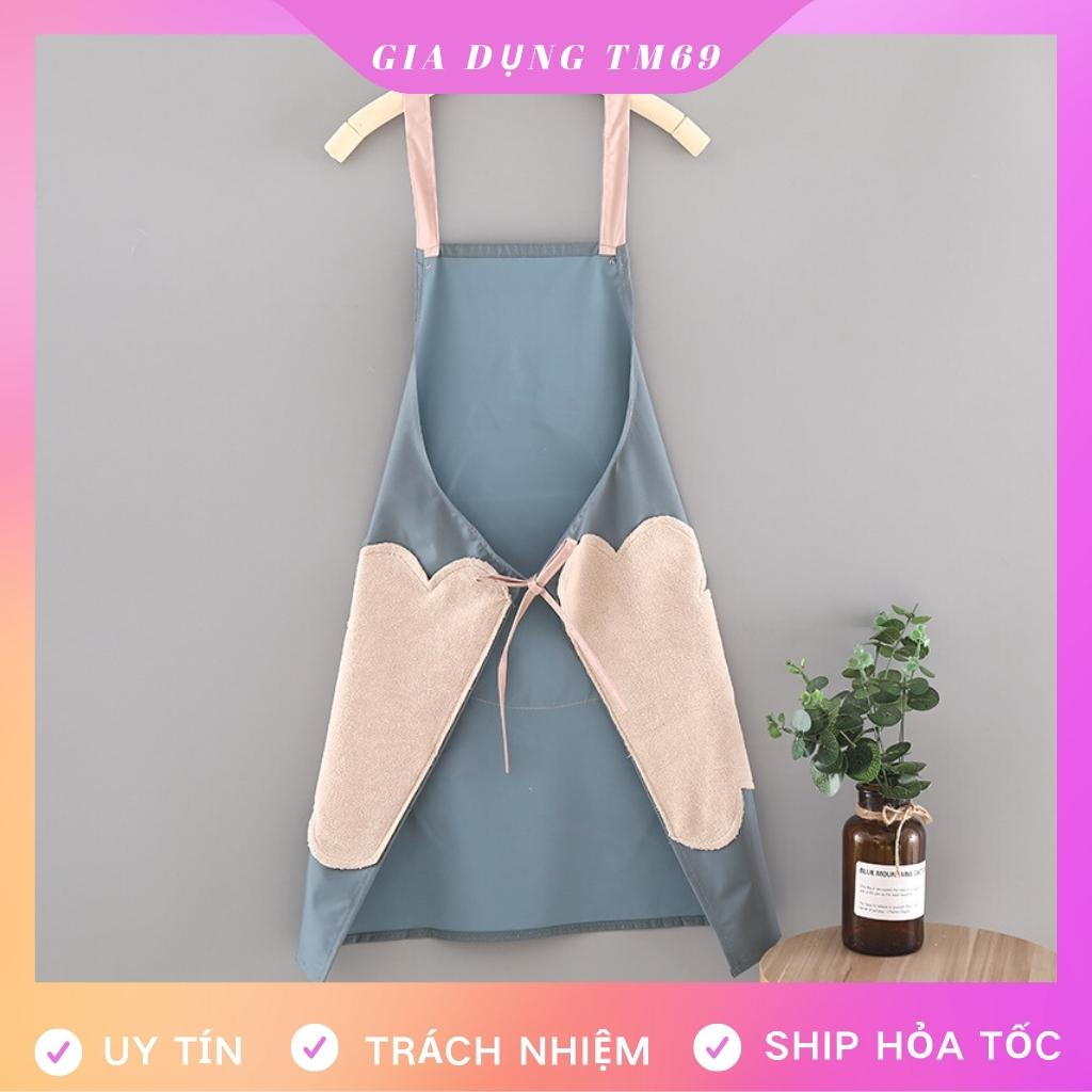 Tạp Dề Nấu Ăn Vải Chống Thấm Nước Dễ Thương Có Túi Nail Pha Chế Cao Cấp Họa Tiết Thỏ Xinh Có Chỗ Lau Tay