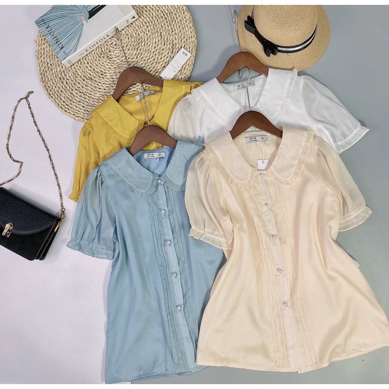 Áo sơ mi tơ cổ sen - Hàng thiết kế 2 lớp