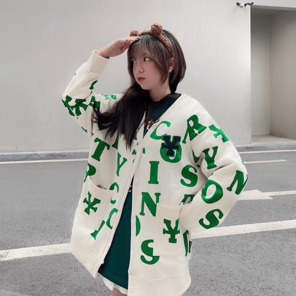 Áo Khoác Cardigan Nữ Phối Họa Tiết Chữ ĐẸp Cá TÍnh Sành Điệu  Phong Cách Mới Thời Trang hhp 2022