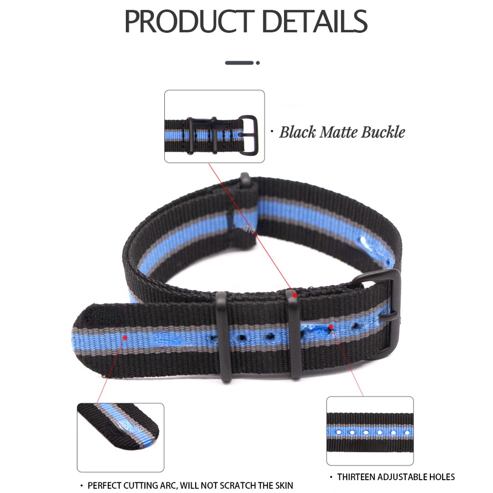 Dây Đeo Đồng Hồ Thể Thao Bằng Nylon Nhiều Màu Sắc 18MM 20MM 22MM 24MM