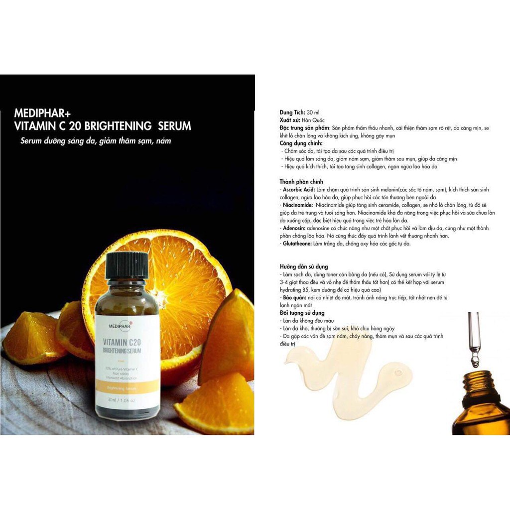 Serum Dưỡng Trắng Sáng Da, Giảm Thâm Nám Sạm Da, Chống Lão Hóa MEDIPHAR+ VITAMIN C 20