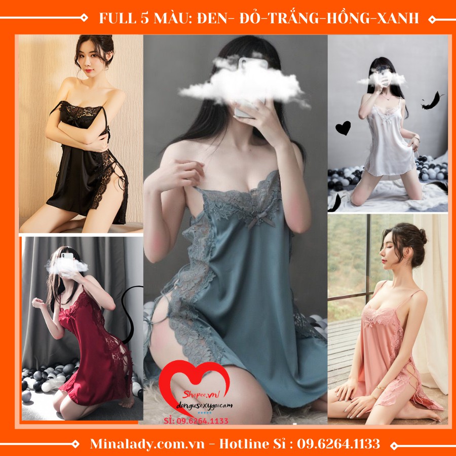 Đồ Ngủ Sexy Gồm Váy Ngủ Sexy Nữ Gợi Cảm Lụa 2 Dây Sexy Dễ Thương Và Quần Lót Lọt Khe Nữ Sẽy Không Kèm Mút Ngực -Đan Dây