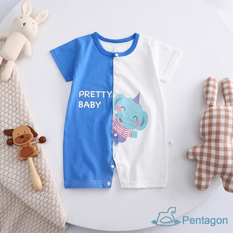 Bộ Áo Liền Quần Tay Ngắn Cổ Tròn In Họa Tiết Hoạt Hình Dễ Thương Cho Bé