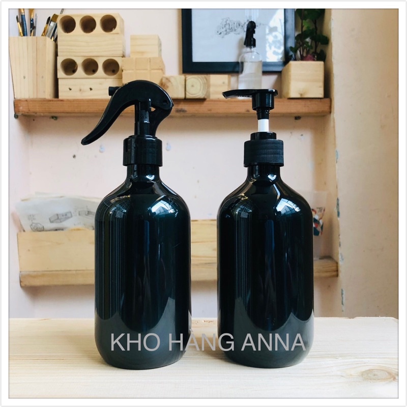 CHAI NHỰA 500ml vòi nhấn , xịt nước phun sương / vòi nhấn giọt xà bông - Chai 500ml màu đen / màu nâu / Màu xanh