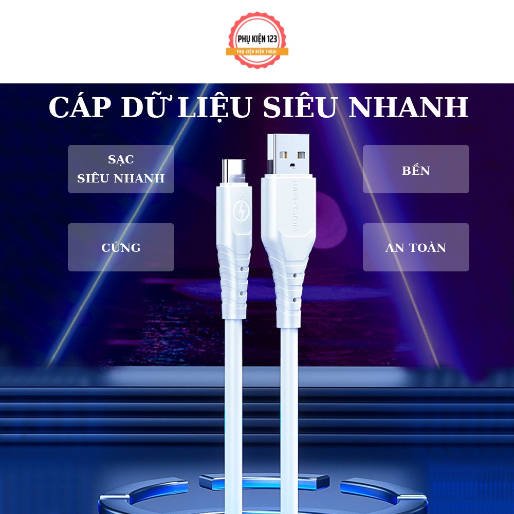 Cáp sạc nhanh 6A Wekome  WDC-152 cổng micro usb, type-c,i dây cao su chống đứt gãy 1m