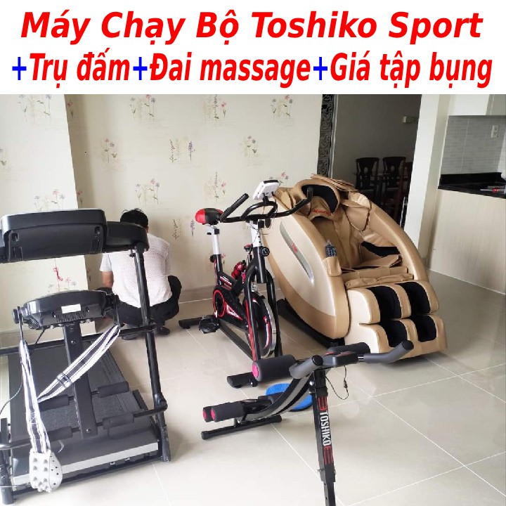 Máy tập chạy bộ điện đa chức năng tại nhà toshiko mc20 tặng đai massage + tạ chân yoga + giá tập bụng, bảo hành 3 năm