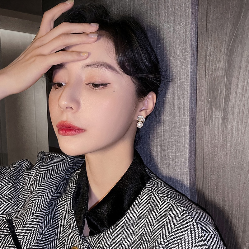 Bông Tai Mạ Bạc 925 Đính Ngọc Trai Thời Trang Hàn Quốc