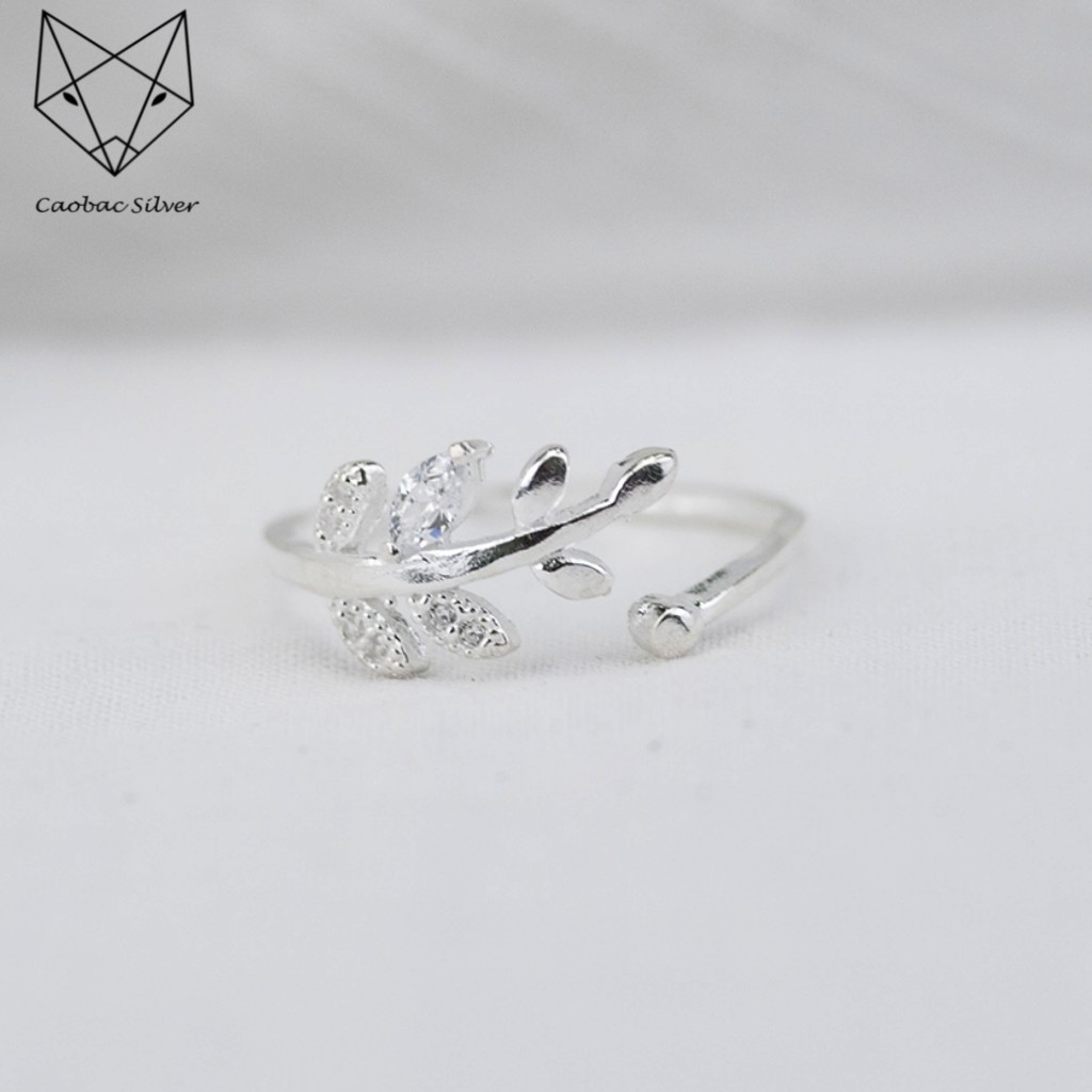Nhẫn Bạc Nữ Cao Cấp CaoBac Silver Mặt Nhẫn Bạc Đính Đá Thiết Kế Hình Lá Ổ Đá Hở Phong Cách Hợp Làm Quà Tặng Lịch Sự