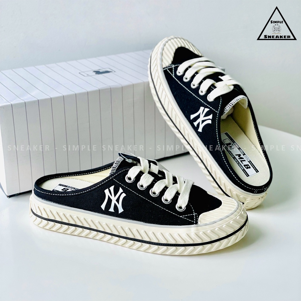 Giày MLB Mule Đạp Gót 2022 🔴CHÍNH HÃNG🔴 MLB Origin Playball Mule Đen Trắng Mới Nhất  - Simple Sneaker