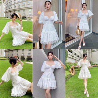 Đầm Trắng WINY DRESS đơn giản thiết kế lai váy phối ren tinh tế có bo chun co giãn xoè nhẹ đuôi váy