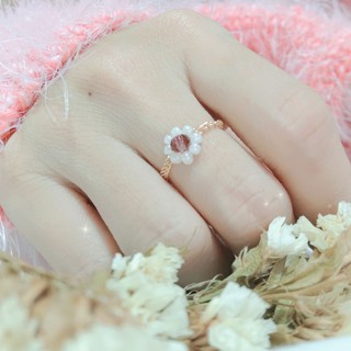 Nhẫn hoa cúc nhụy pha lê phong cách Hàn