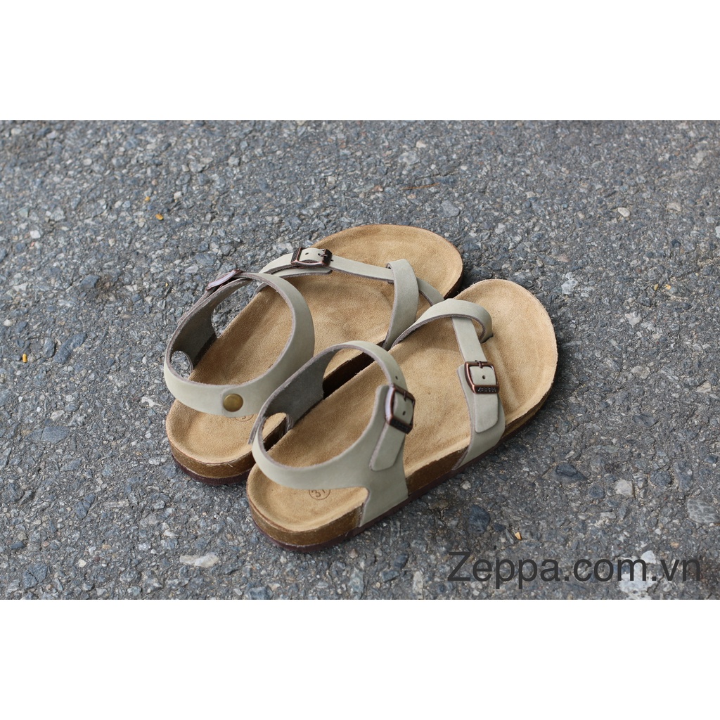 ZEPPA chính hãng - Da bò thật 100% - Sandal xỏ ngón chéo màu xám xanh rêu MS: SX2 (Size: 35-43) - Sandal đế trấu da bò